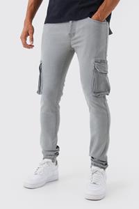 Boohoo Stretch Utility Cargo Skinny Jeans, Mid Grey