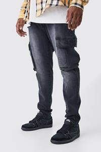 Boohoo Plus Super Stretch Cargo Skinny Jeans, Washed Black