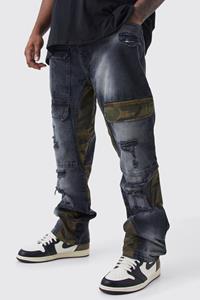 Boohoo Plus Onbewerkte Flared Camo Slim Fit Cargo Jeans, Washed Black