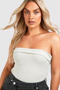 Boohoo Plus Strapless Long Line Top, Stone