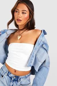 Boohoo Jersey Broderie Bandeau Top, White