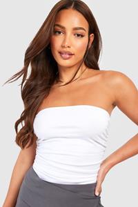 Boohoo Tall Geplooide Katoenen Bandeau Top, White