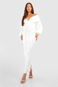 Boohoo Tall Maxi Wikkel Bodycon Jurk Met Open Schouders, Ivory