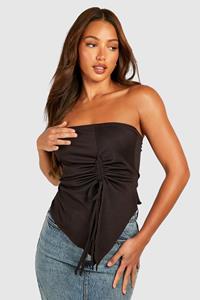 Boohoo Tall Geribbelde Geplooide Asymmetrische Bandeau Top, Chocolate