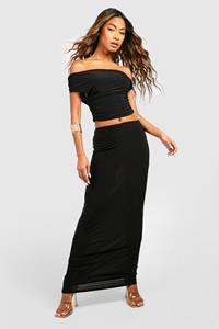 Boohoo Crop Top Met Gedraaide Schouders En Maxi Rok, Black