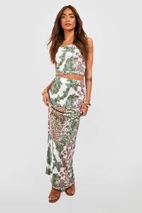 Boohoo Paisley Bandeau Top En Maxi Rok Met Print, Cream