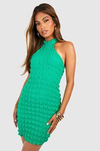 Boohoo Bolletjes Bodycon Jurk Met Textuur En Racer Hals, Bright Green