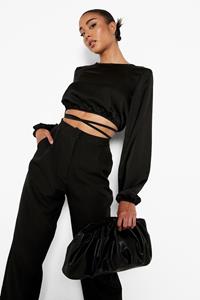 Boohoo Crop Top Met Ceintuur En Lange Mouwen, Black