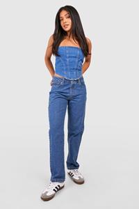 Boohoo Petite Basic Jeans Met Rechte Pijpen, Mid Blue