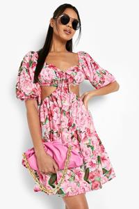 Boohoo Cut Out Bloemen Skater Jurk, Pink