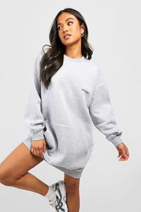 Boohoo Petite Oversized Dsgn Studio Sweatshirt Jurk Met Zakken, Grey Marl