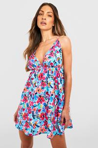 Boohoo Bloemenprint Zonnejurk Met Bandjes, White