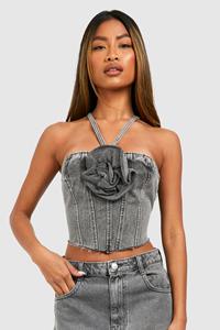 Boohoo Rozen Denim Bandeau Top, Black