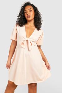 Boohoo Plus Geknoopte Skater Jurk, Blush