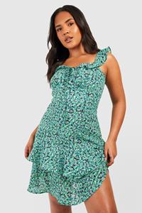 Boohoo Plus Melkmeisjes Off Shoulder Bloemen Skater Jurk, Green