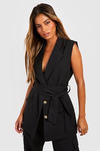 Boohoo Mouwloze Getailleerde Blazer Met Nephoornen Ceintuur, Black