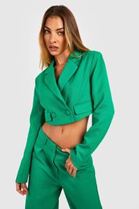 Boohoo Korte Long Line Blazer Met Textuur En Zak Detail, Bright Green