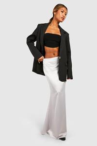 Boohoo Dikke Satijnen Maxi Slip Rok, Silver