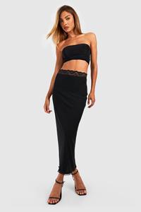 Boohoo Maxi Rok Met Dubbele Lagen En Kanten Zoom, Black