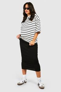 Boohoo Zwangerschap Geribbelde Katoenen Maxi Slip Skirt, Black
