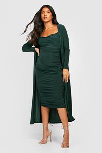 Boohoo Zwangerschap Jurk Met Bandjes En Waterval Hals En Duster Jas, Dark Green