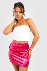 Boohoo Petite Satijnen Stretch Mini Rokje Met Zijsplit, Hot Pink