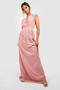 Boohoo Geplooide Maxi Wikkeljurk Met Kanten Detail, Blush