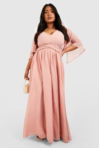 Boohoo Plus Chiffon Maxi Wikkel Jurk Met Engelenmouwen, Blush