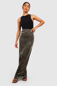 Boohoo Velvet Slip Maxi Skirt, Khaki