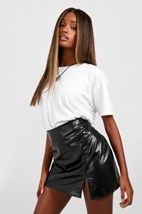 Boohoo Vintage Leather Look Split Hem Mini Skirt, Black