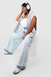 Boohoo Plus Basic High Rise Wide Leg Jeans, Light Blue