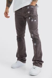 Boohoo Slim Fit Jeans Met Panelen En Verfspetters, Mid Grey