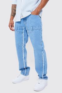 Boohoo Onbewerkte Gerafelde Baggy Jeans Met Dubbele Tailleband, Light Blue