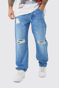 Boohoo Onbewerkte Baggy Rip & Repair Jeans, Light Blue