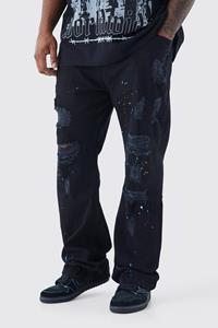 Boohoo Plus Onbewerkte Flared Slim Fit Jeans Met Verfspetters, Black