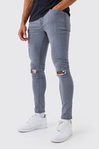 Boohoo Super Skinny Stretch Jeans Met Gescheurde Knieën, Mid Grey