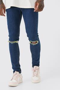 Boohoo Super Skinny Stretch Jeans Met Gescheurde Knieën, Antique Blue