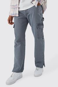 Boohoo Onbewerkte Baggy Utility Jeans Met Split, Mid Grey