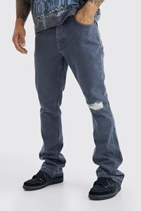 Boohoo Onbewerkte Gescheurde Flared Slim Fit Jeans Met Contrasterend Gusset Detail, Grey