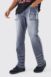 Boohoo Onbewerkte Gerafelde Baggy Jeans Met Panelen, Dark Grey
