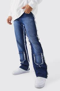 Boohoo Onbewerkte Flared Baggy Jeans Met Naaddetail, Indigo
