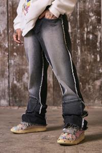 Boohoo Onbewerkte Flared Baggy Jeans Met Naaddetail, Washed Black