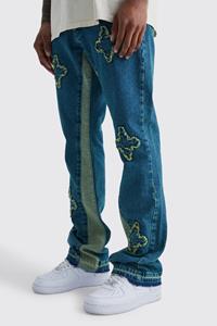 Boohoo Onbewerkte Flared Slim Fit Overdye Jeans Met Gusset Detail, Green