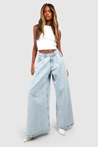 Boohoo Extreem Wide Leg Jeans, Washed Blue