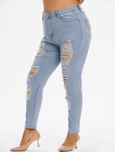 Rosegal Plus Size & Curve Ripped Distressed Light Wash Jeans