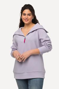 Ulla Popken Sweatshirt Troyer Querrippen Stehkragen Zipper Langarm