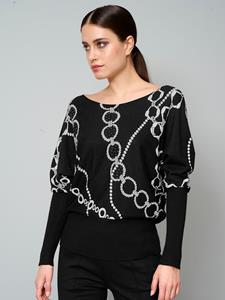 Alba moda Trui met modieuze kettingprint  Zwart/Offwhite