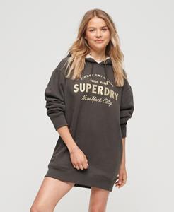 Superdry Vrouwen Luxe Hoodiejurk met Metallic Logo Donkergrijs-8