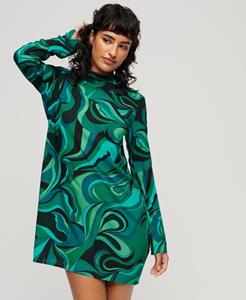 Superdry Vrouwen Mini-jurk met Print en Lange Mouwen Groen
