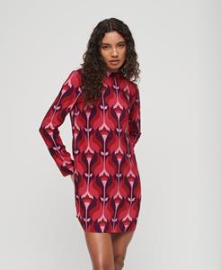 Superdry Vrouwen Mini-jurk met Print en Lange Mouwen Roze